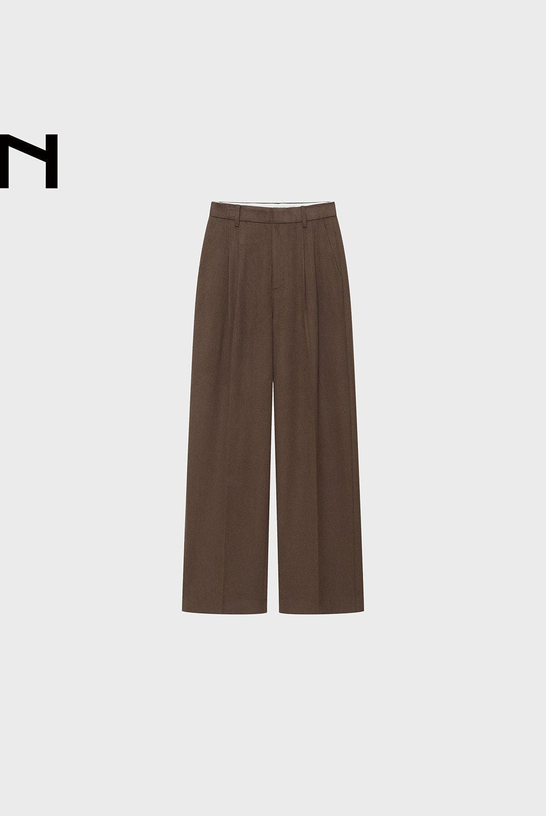 NANS Double Pleated Wool Blend Trousers in Brown