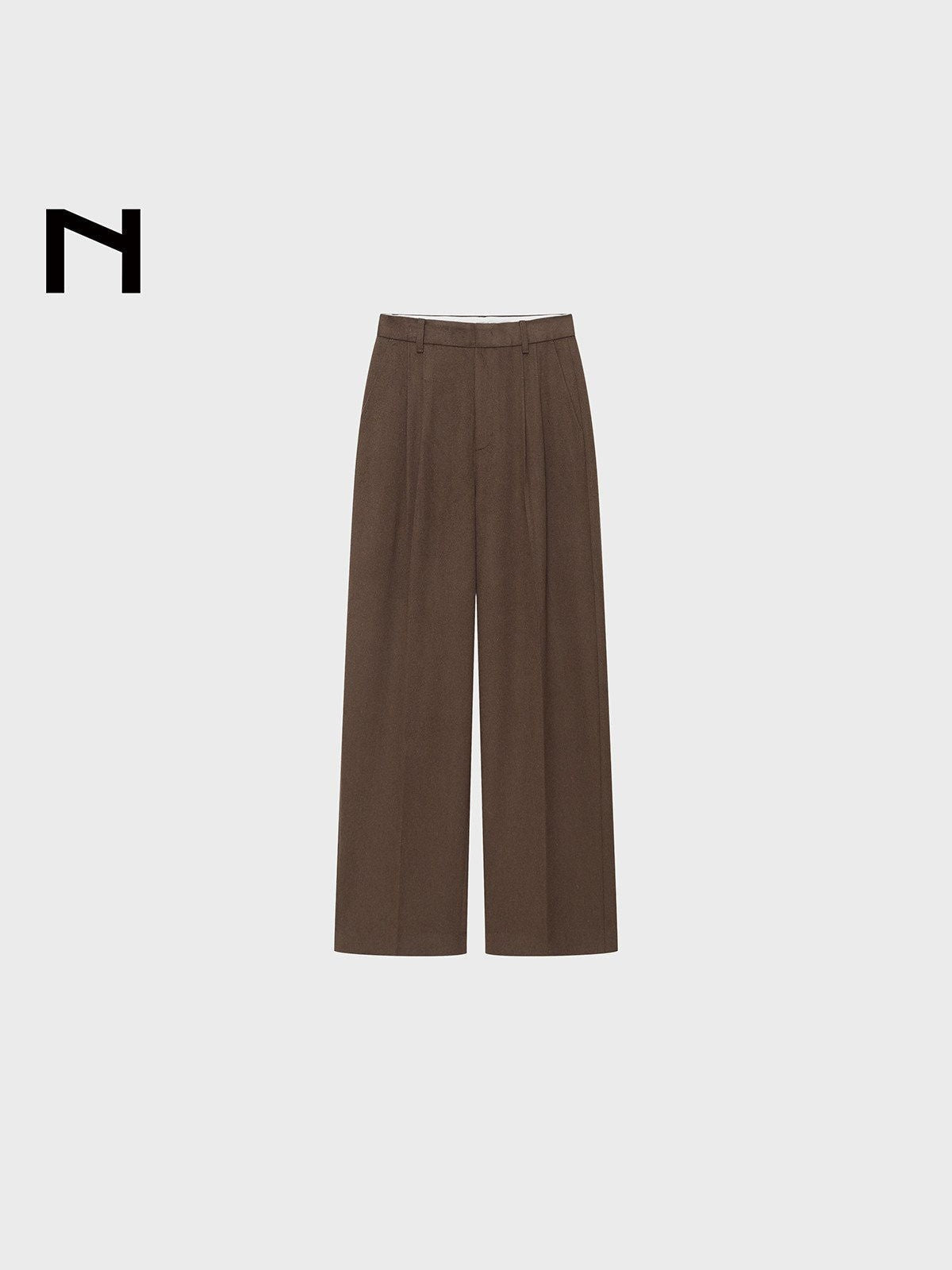 NANS Double Pleated Wool Blend Trousers in Brown