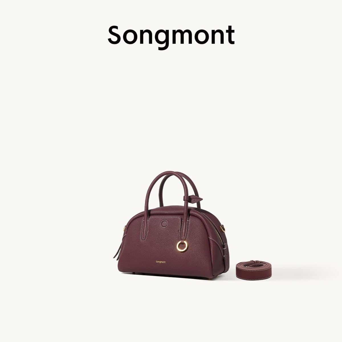 Songmont Mini Leather Bowling Bag in Burgundy