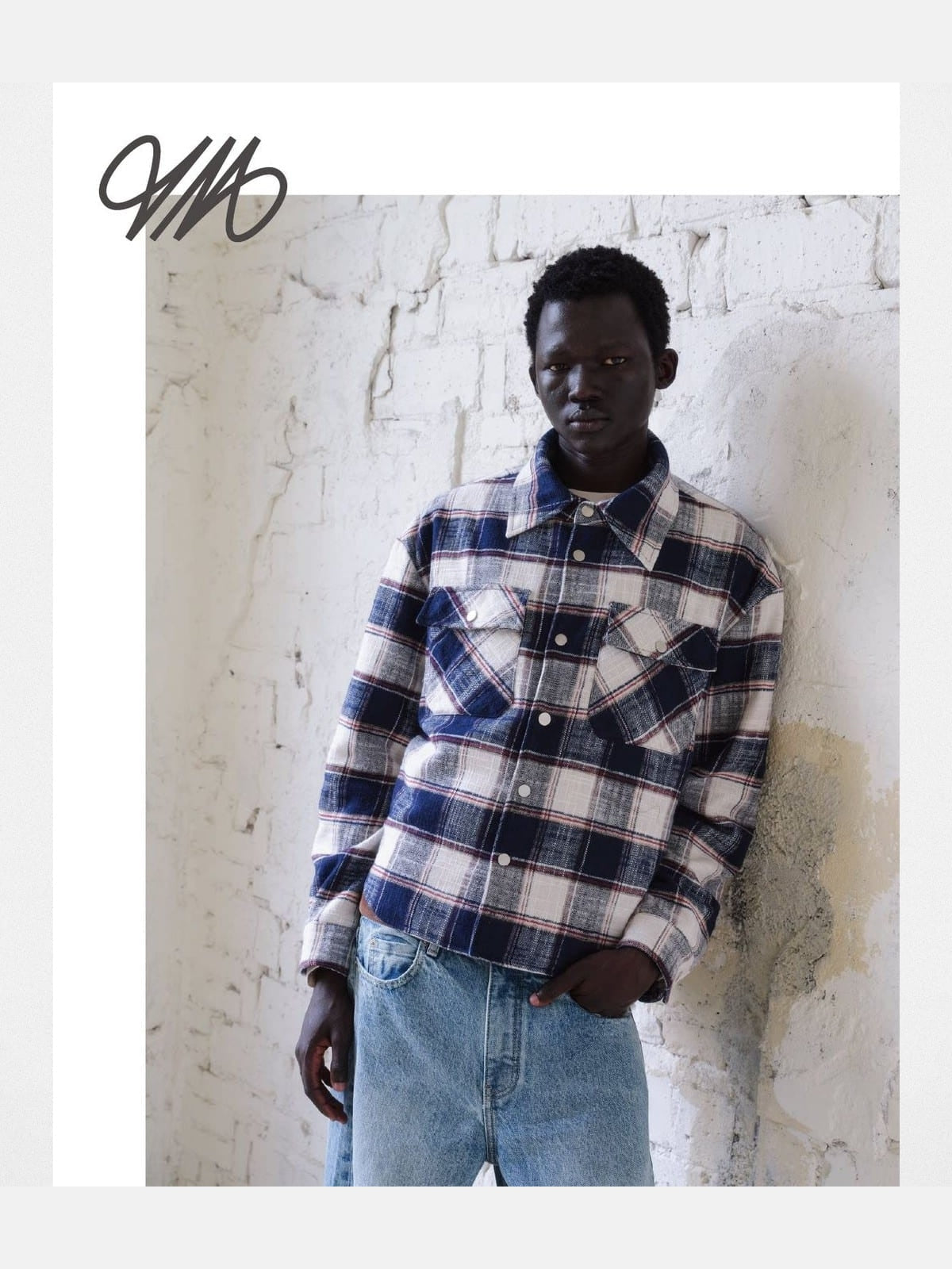 Vlabmade Brushed Plaid Thinsulate Shirt Jacket in White - On Male Model