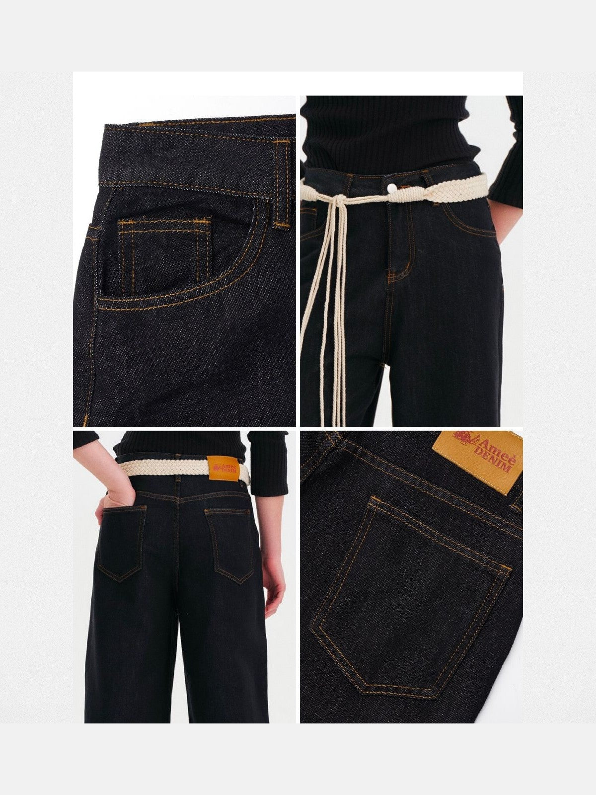 Amee Black Micro Flare Wide Leg Jeans in Black - On Model