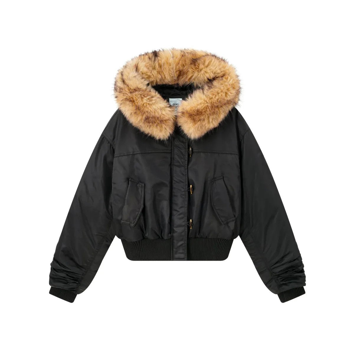 PUKI Faux Fur Hood Down Bomber in Black