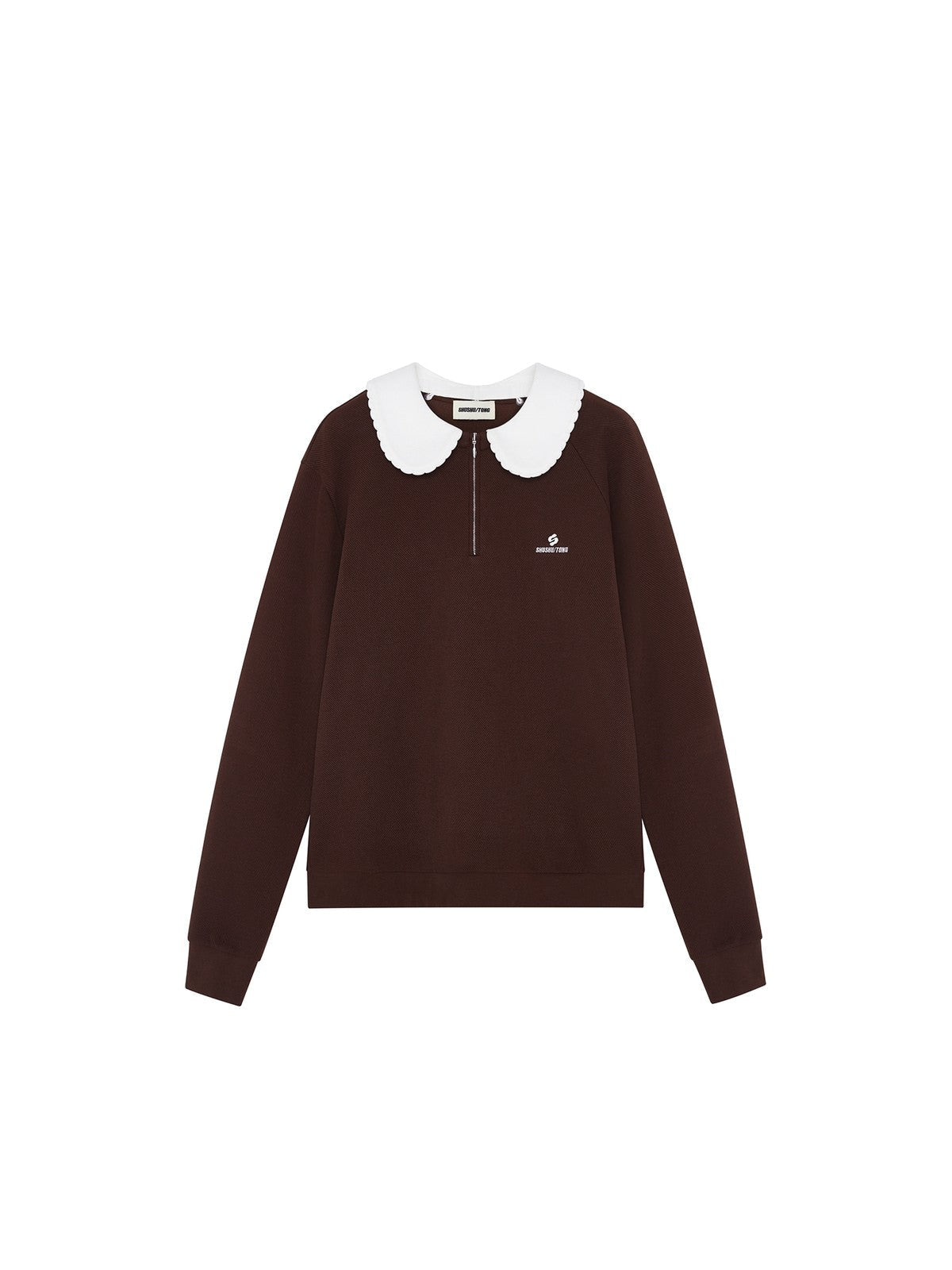 SHUSHUTONG Oversized Doll Collar Sweatshirt in Brown