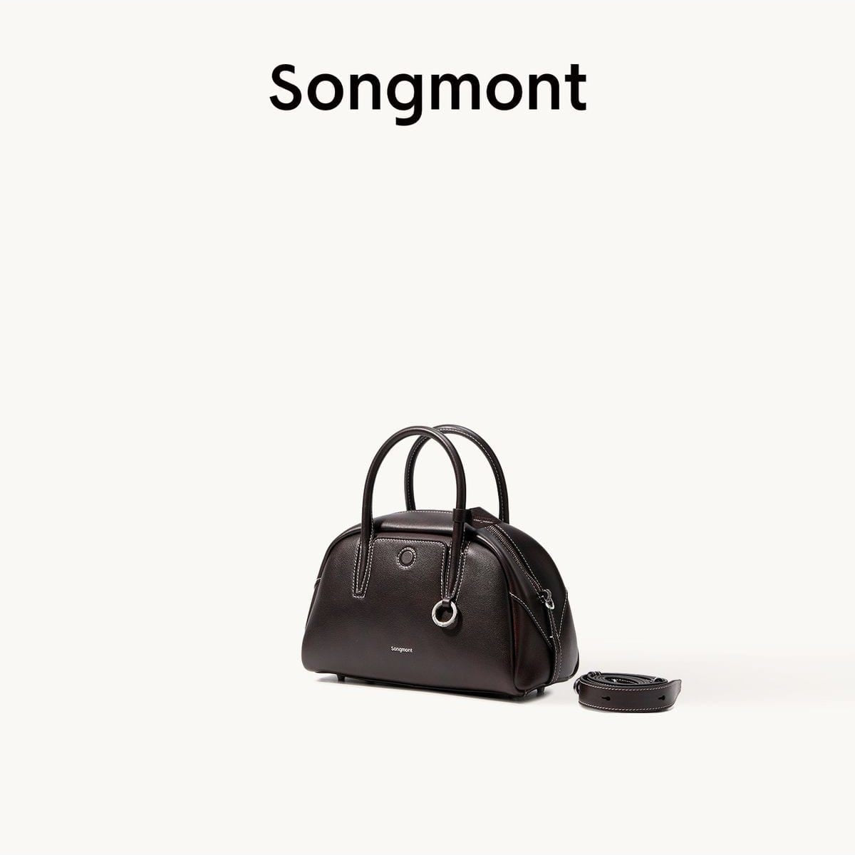 Songmont Mini Leather Bowling Bag in Brown