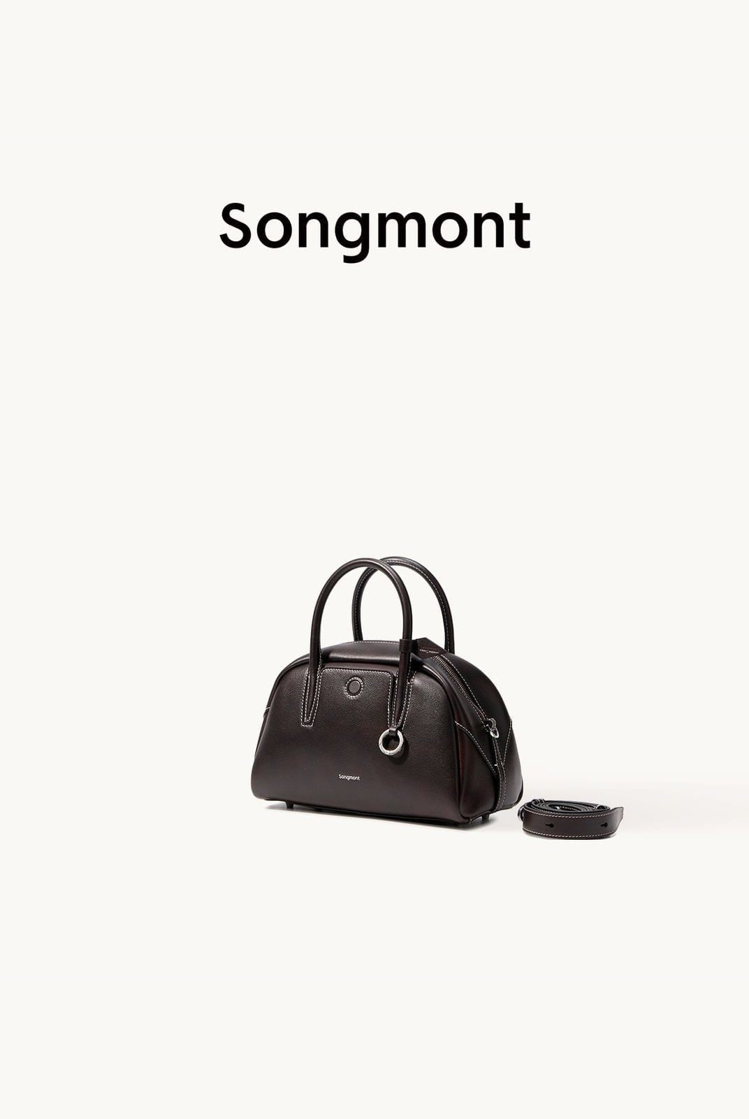 Songmont Mini Leather Bowling Bag in Brown