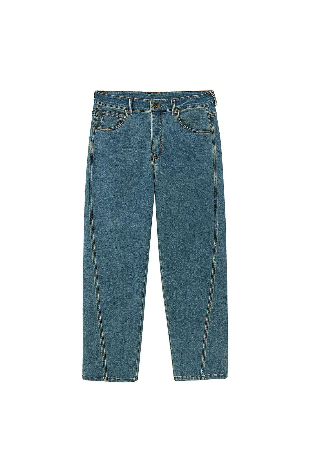 NANS Fleece Lined Offset Seam Jeans in Denim