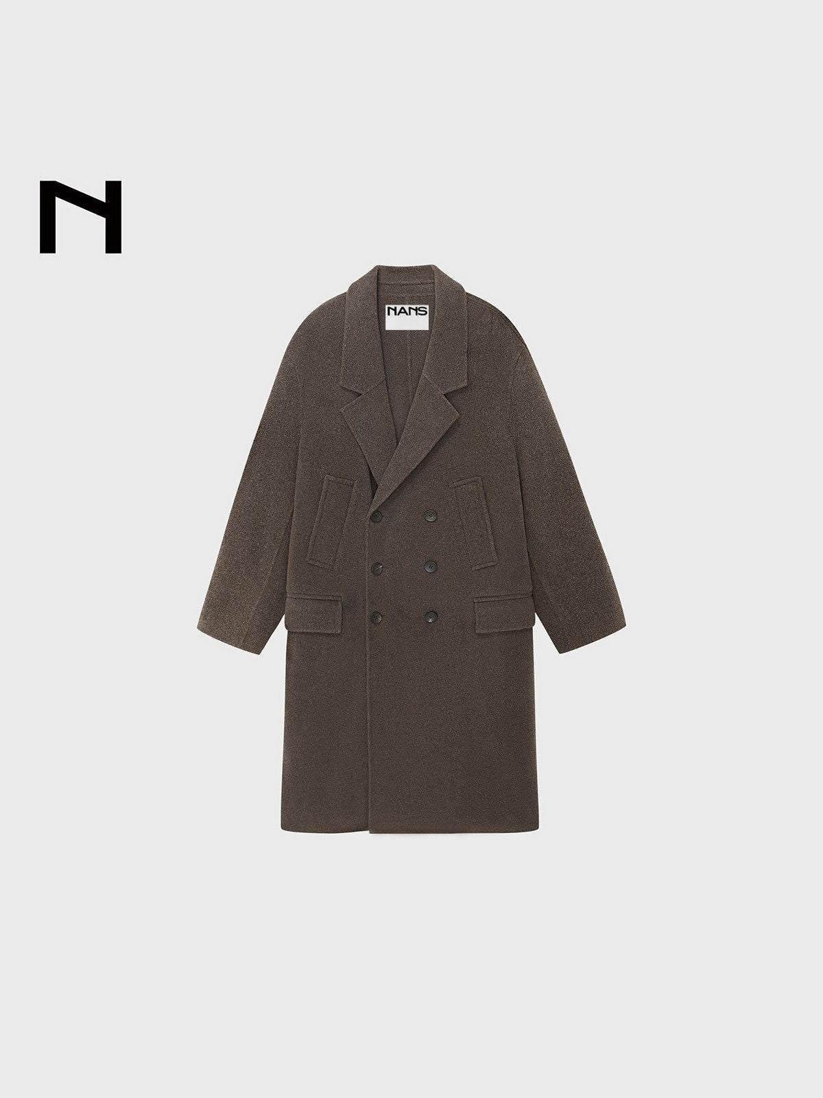 NANS Double Breasted Wool Cashmere Coat in Brown