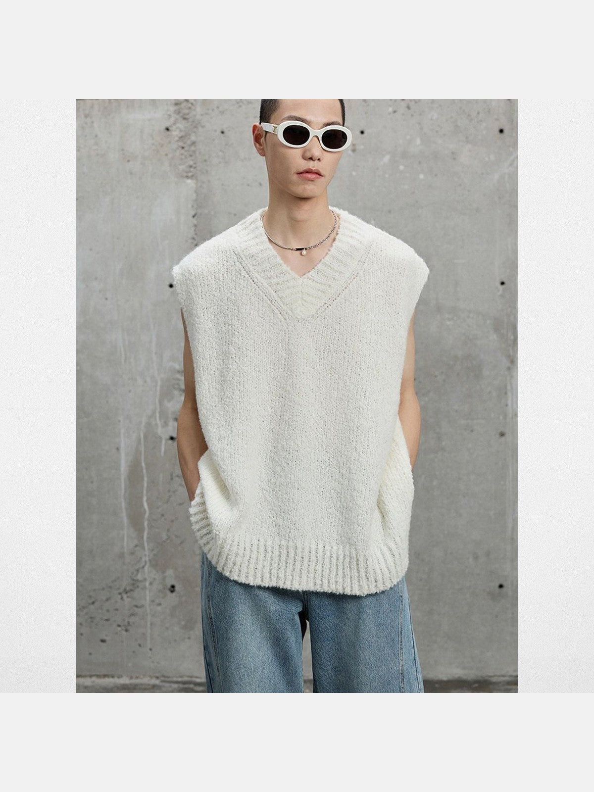 NANS Alpaca Blend Boucl Knit Polo in White - On Male Model