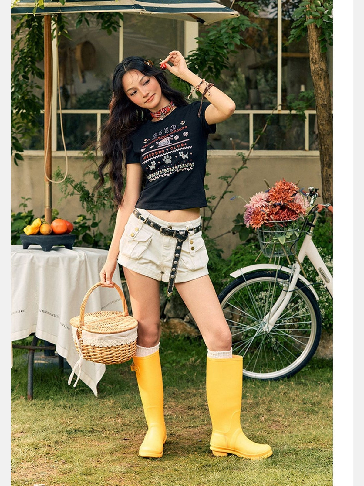 BeerBro Mosaic Puppy Graphic Baby Tee in Black - On Model