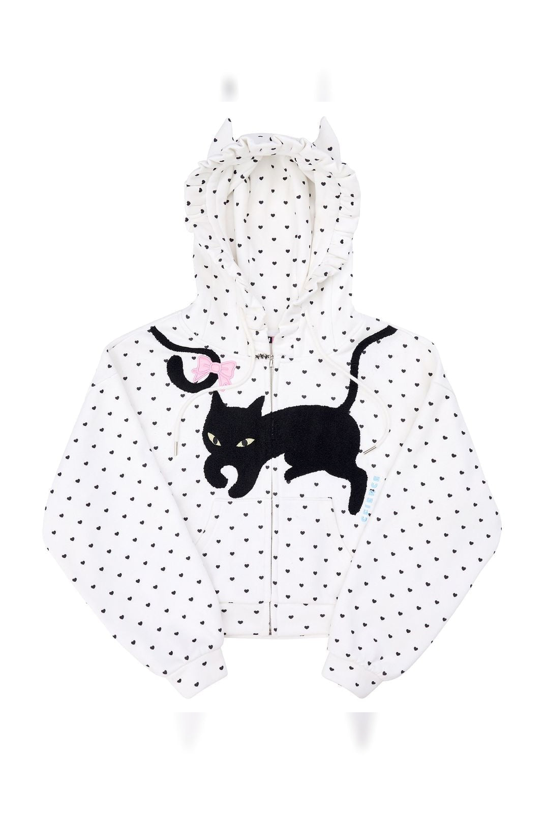 CFIERCE Heart Print Cat Ear Zip Hoodie in White
