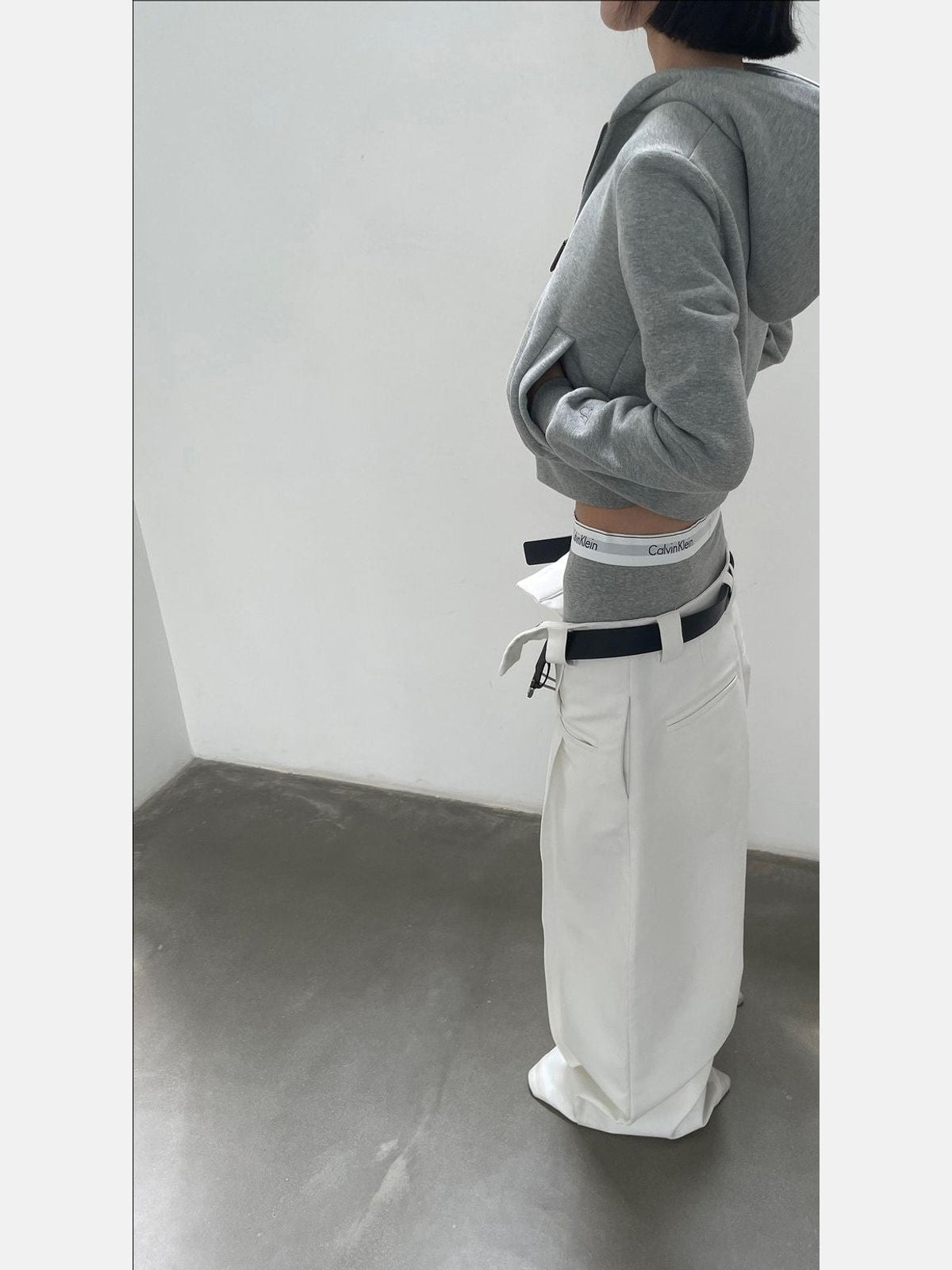 FaxCopyExpress Cropped Fleece Lined Zip Hoodie in Gray - On Model