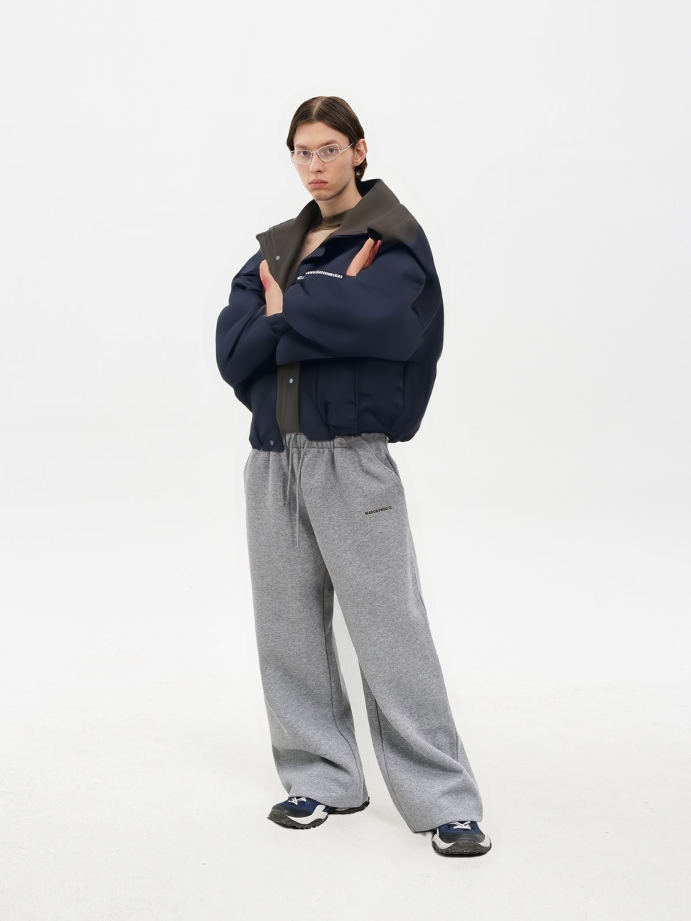 Fleece Lined Cropped Work Jacket in Blue - Male Model #color_blue