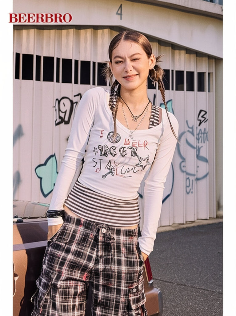 BeerBro Graffiti Print Tee Striped Tank Set in White