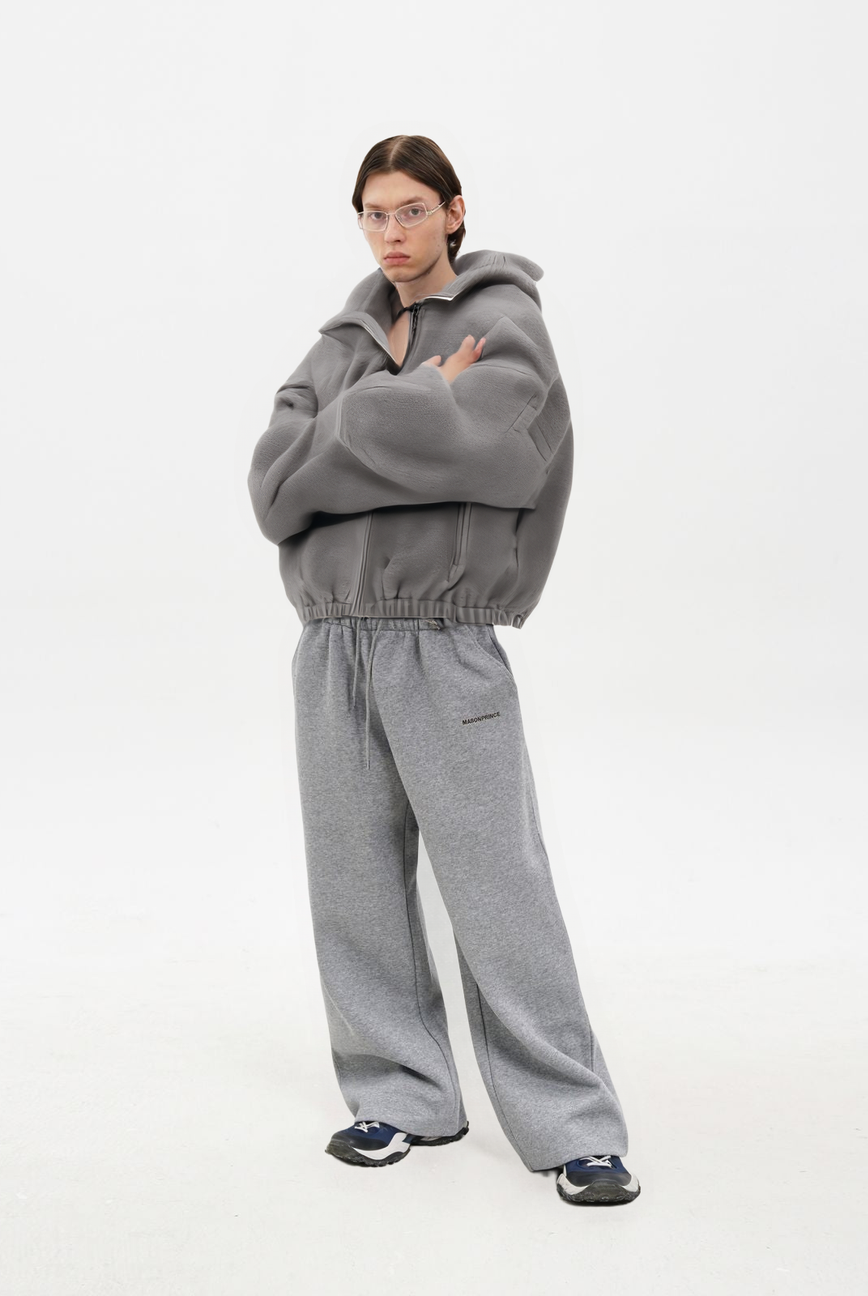 Contrast Logo Fleece Hooded Jacket in Gray - Male Model #color_gray