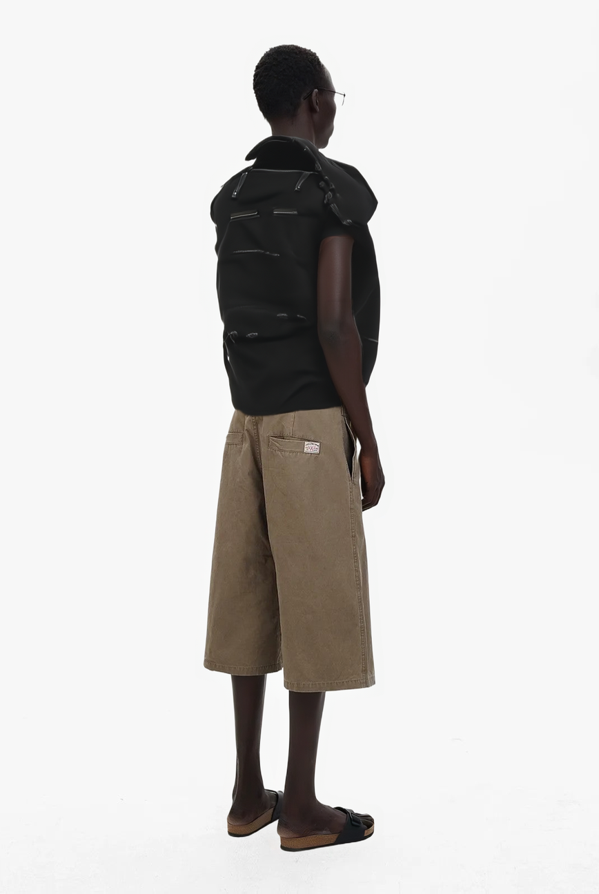 Distressed Oversized Denim Backpack in Black - Male Model #color_black