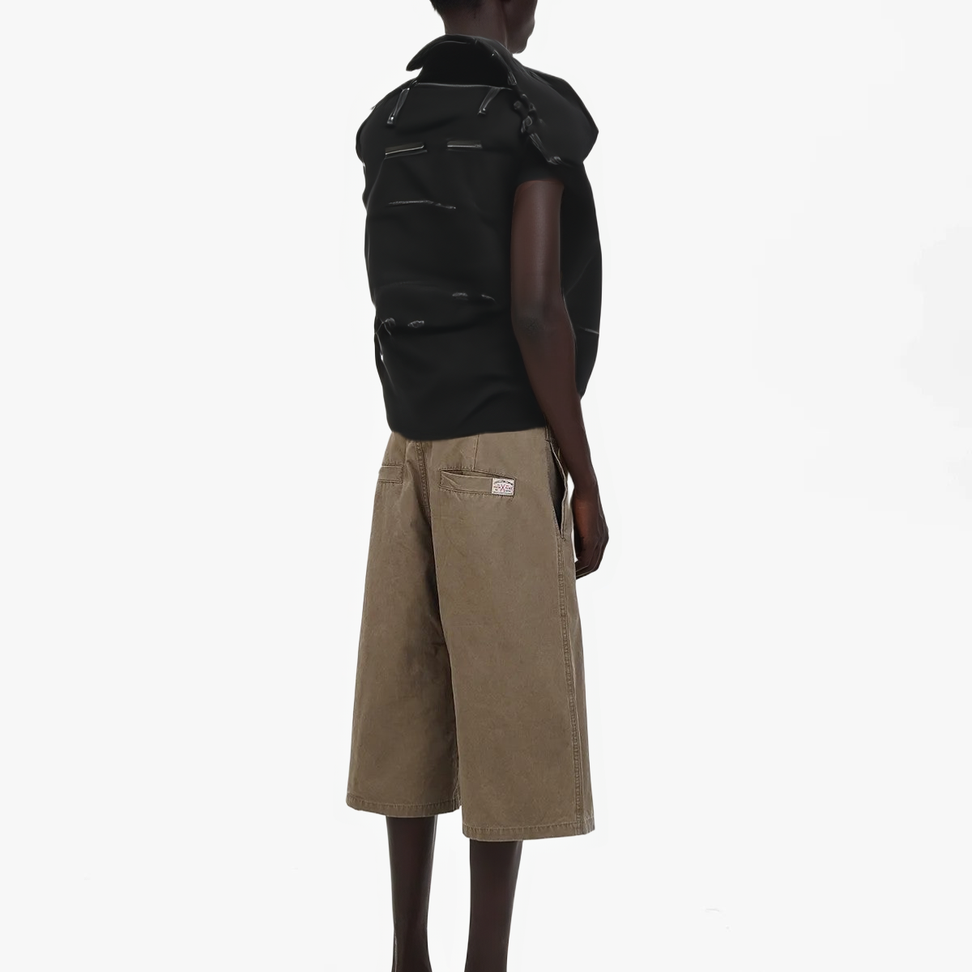 Distressed Oversized Denim Backpack in Black - Male Model #color_black