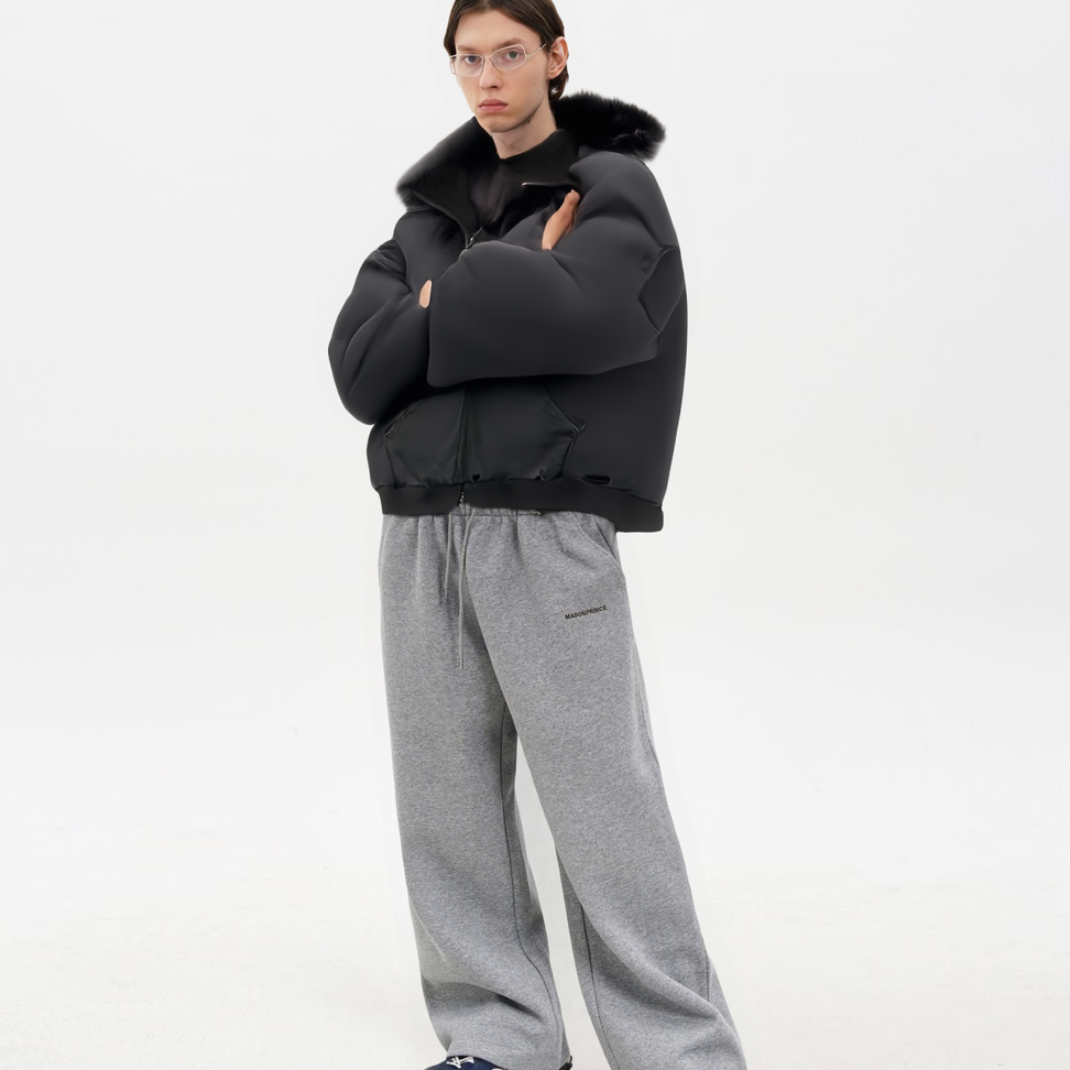 Sherpa Lined Camo Jacket with Fur in Black - Male Model #color_black