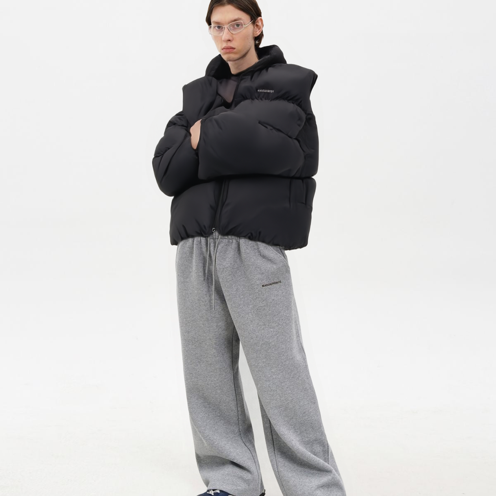 High Collar Down Puffer Vest in Black - Male Model #color_black