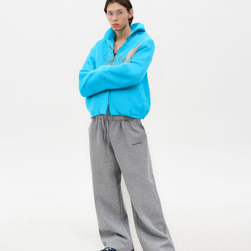 Playing Time Graphic Zip Up Hoodie in Sky Blue - Male Model #color_sky-blue