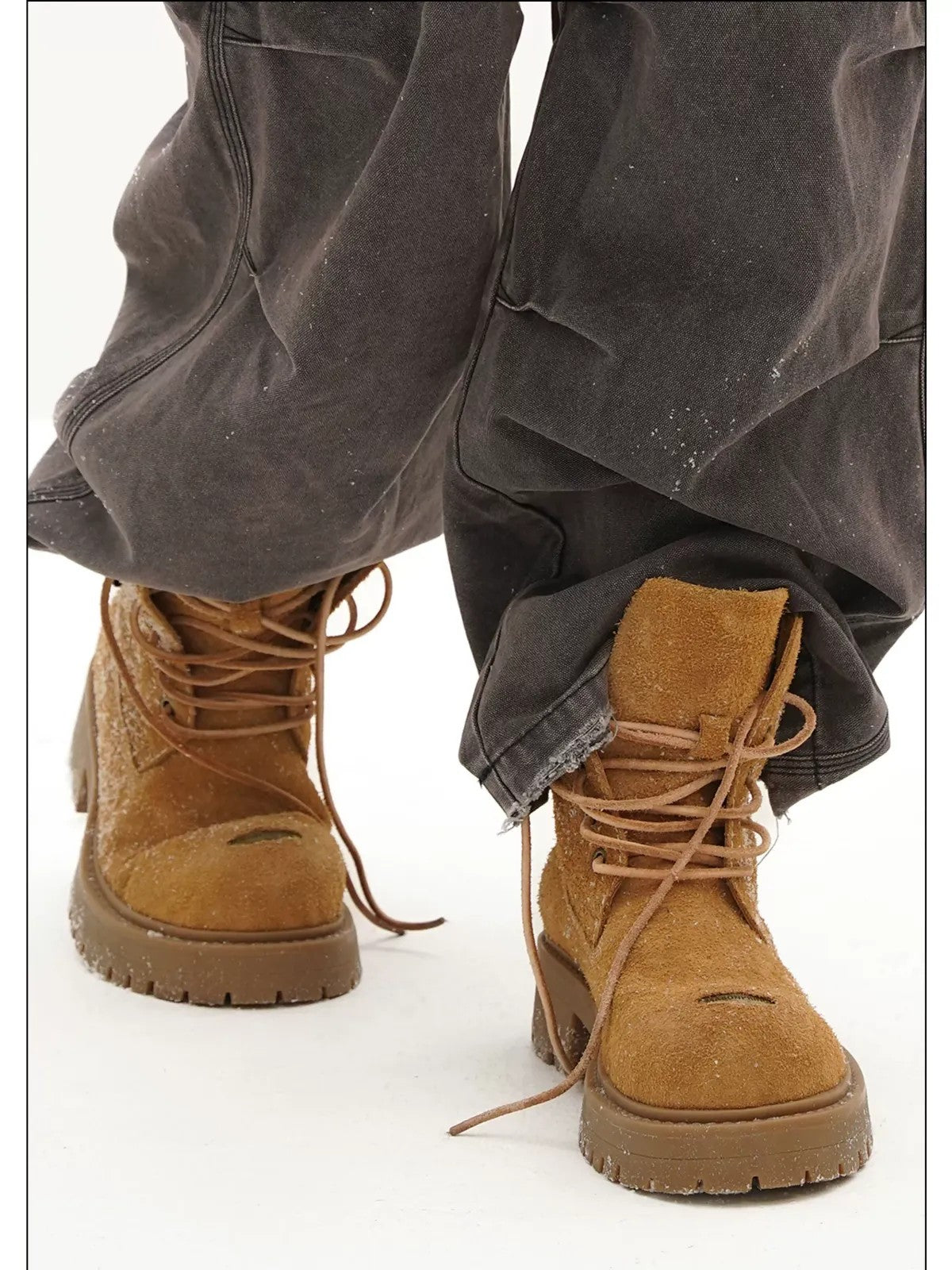 MASONPRINCE Washed Suede Platform Boots in Beige - On Model