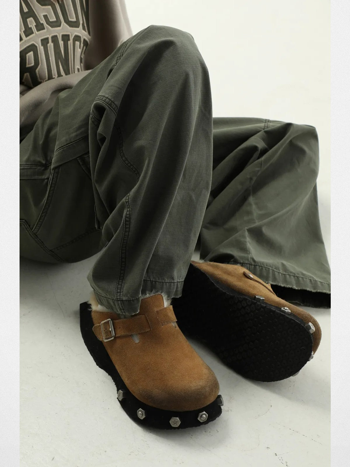 MASONPRINCE Matte Suede Platform Clogs in Black #color_black