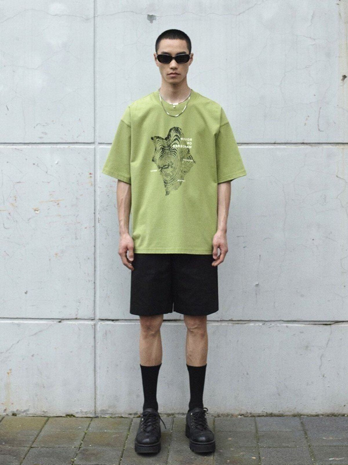 NANS 300g Cotton Graphic T Shirt in Green - On Model