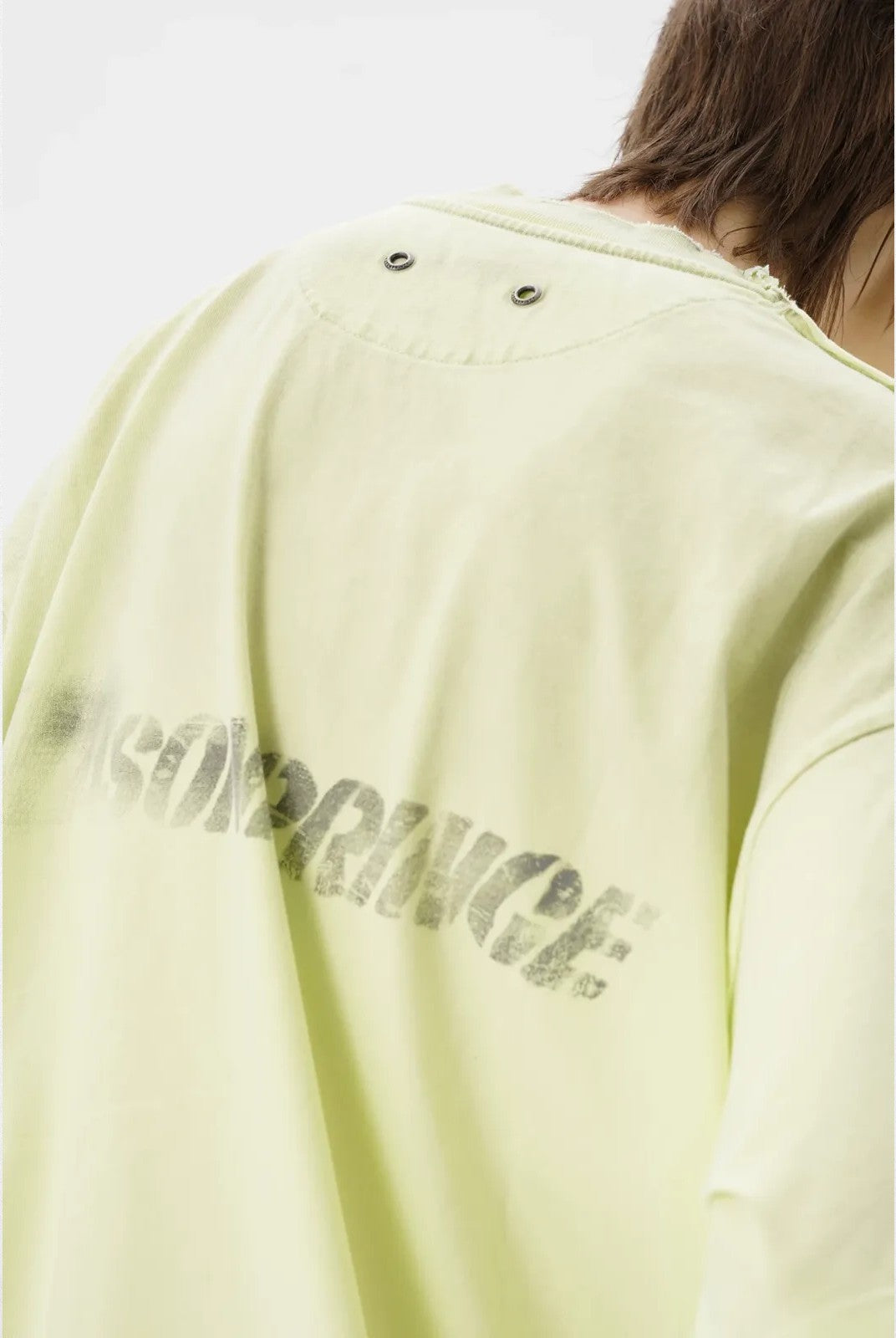 MASONPRINCE Distressed Spray Paint Logo Tee in Yellow - On Model