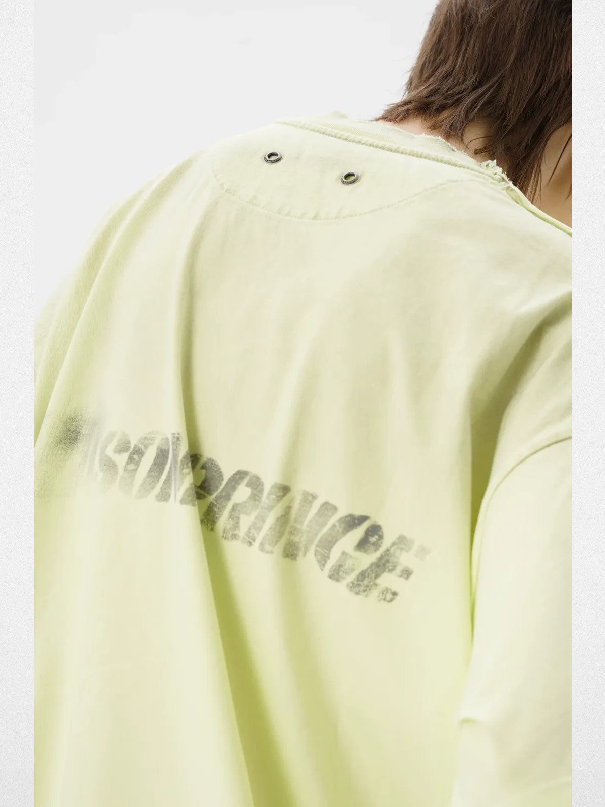 MASONPRINCE Distressed Spray Paint Logo Tee in Yellow - On Model