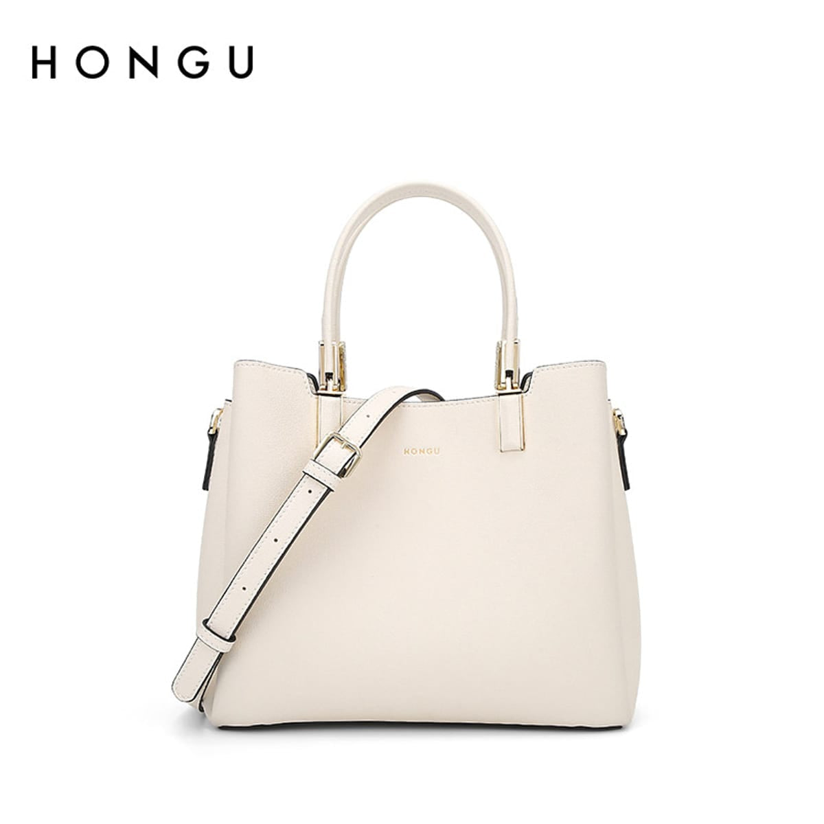 HONGU Structured Split Leather Handbag in Cream