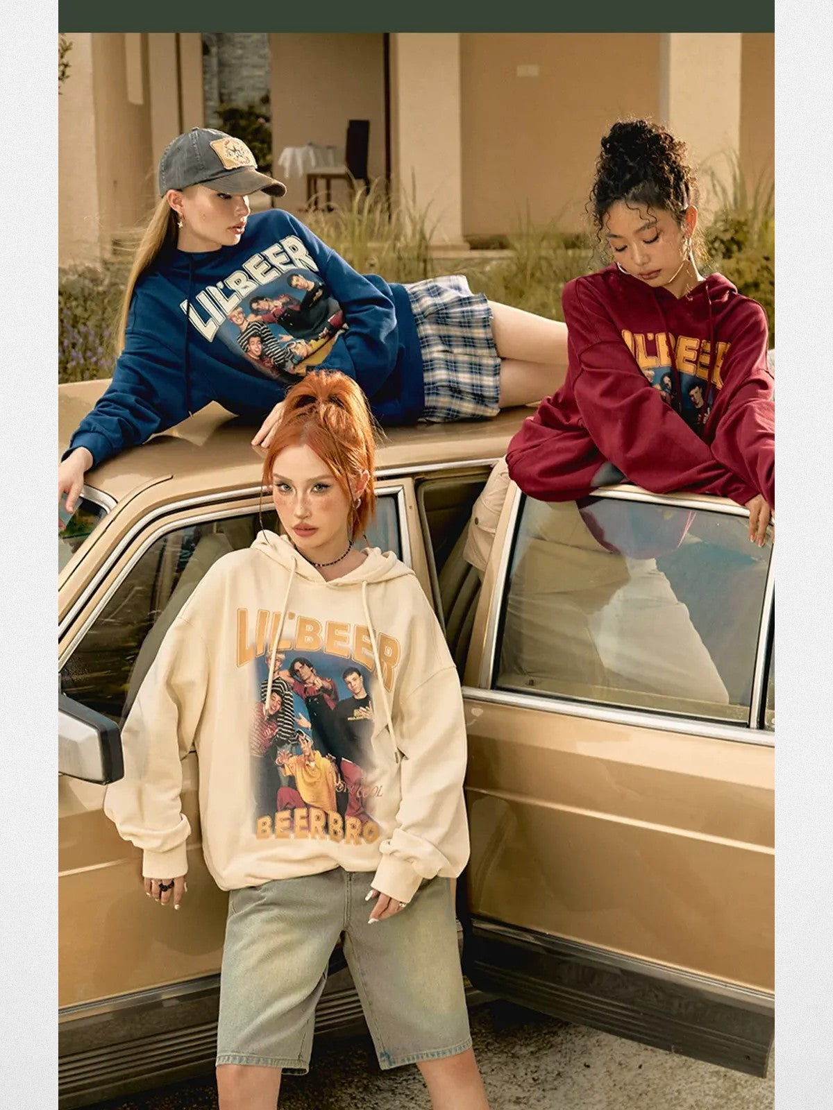 BeerBro Retro Graphic Print Hoodie in Cream - Lifestyle