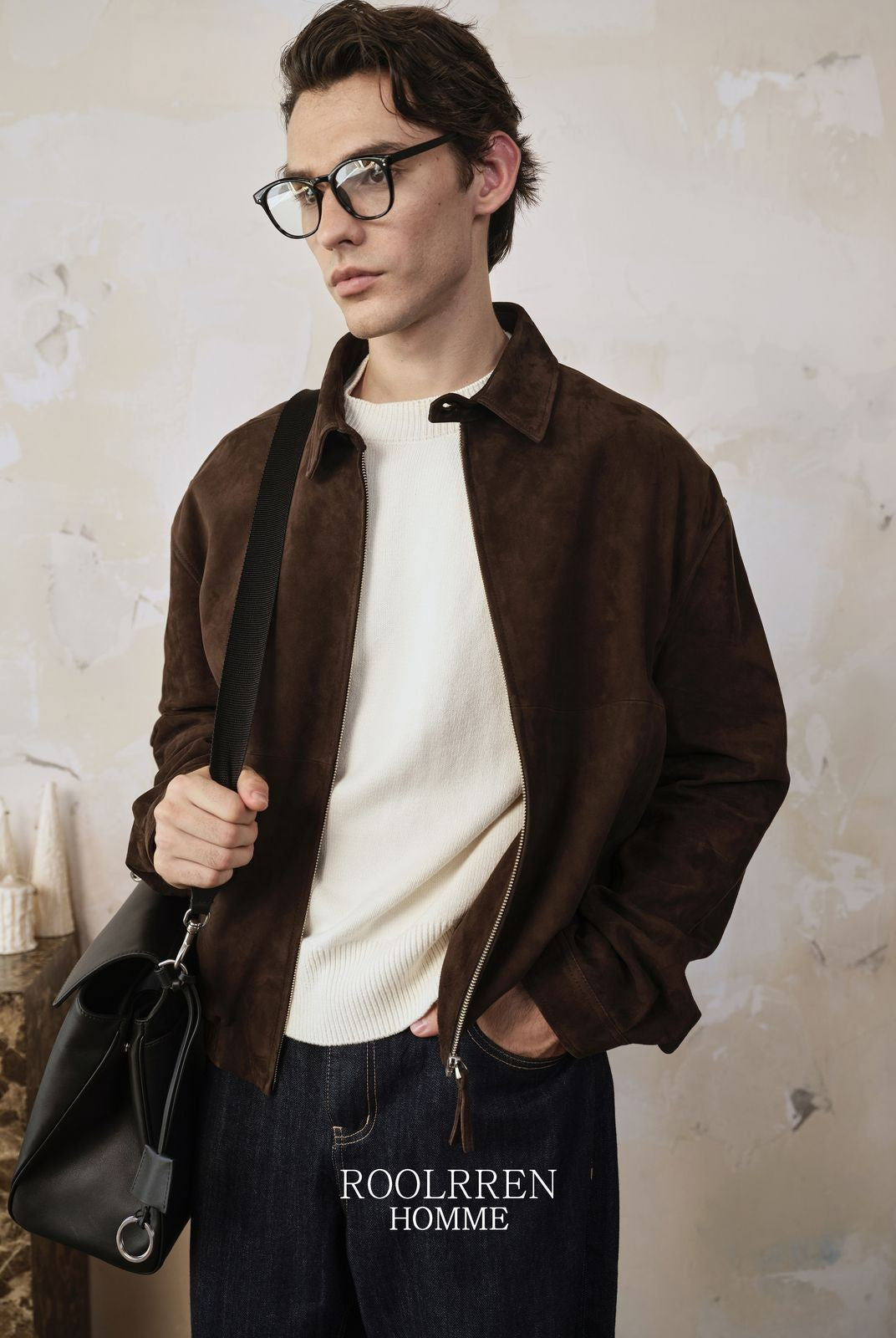 Roolrren Homme Wool Lined Ethiopian Sheepskin Jacket in Brown - On Model