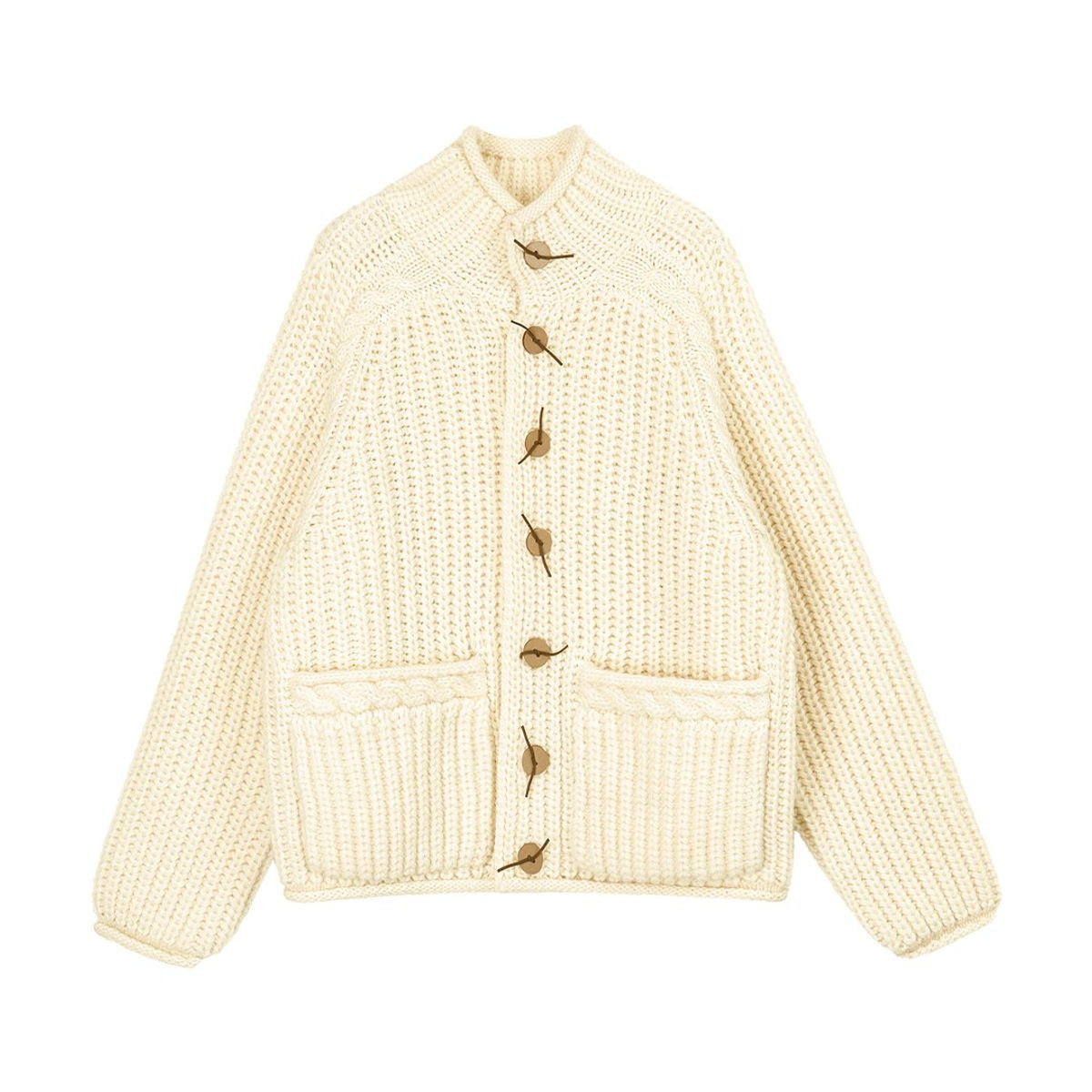 Simple Project Chunky Wool Blend High Neck Cardigan in Cream