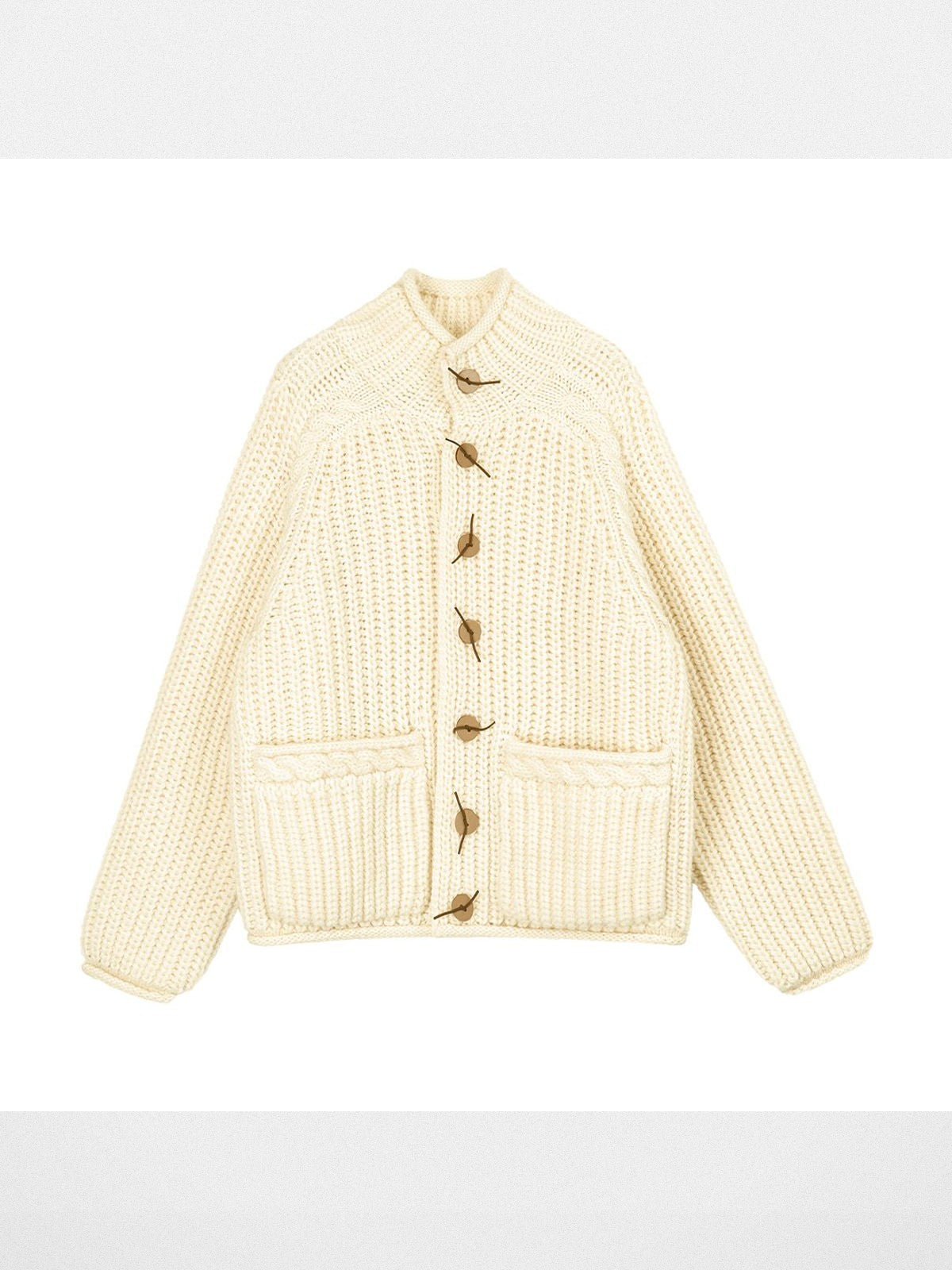 Simple Project Chunky Wool Blend High Neck Cardigan in Cream