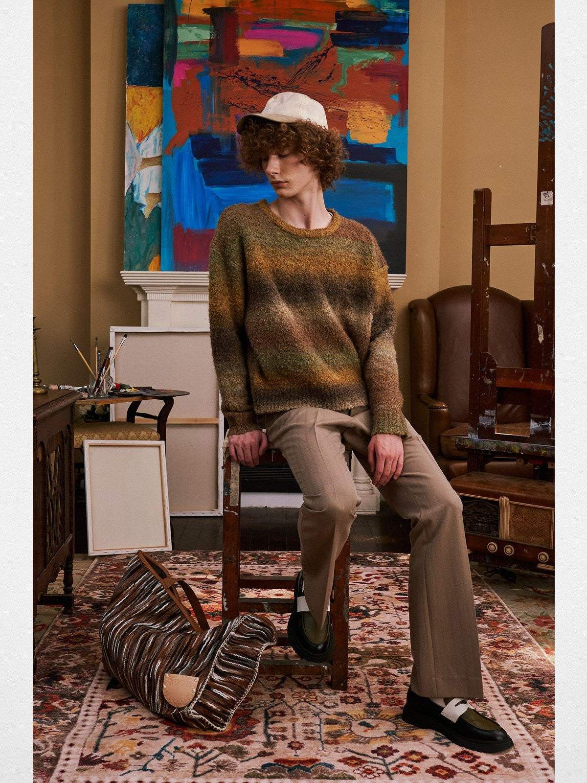 Retro 21 Center Seam Micro Flare Trousers in Brown - On Model