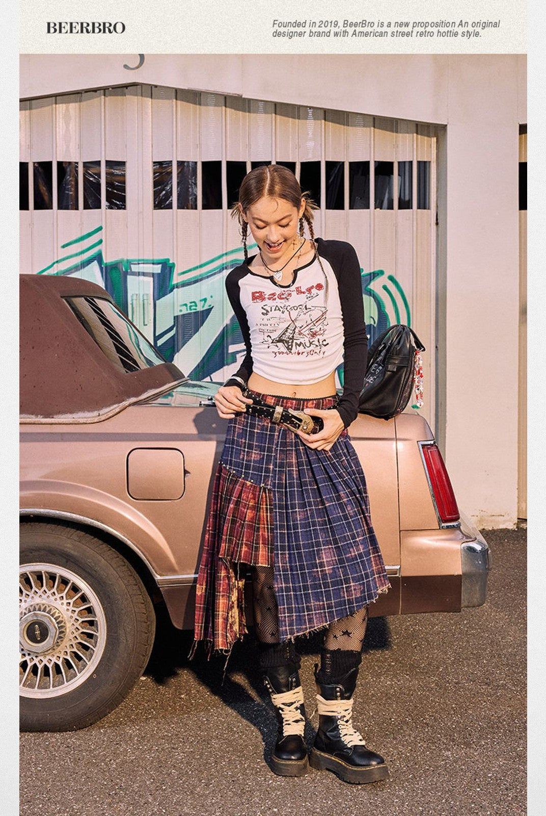 BeerBro Rock Graphic Raglan Tee in White - On Model