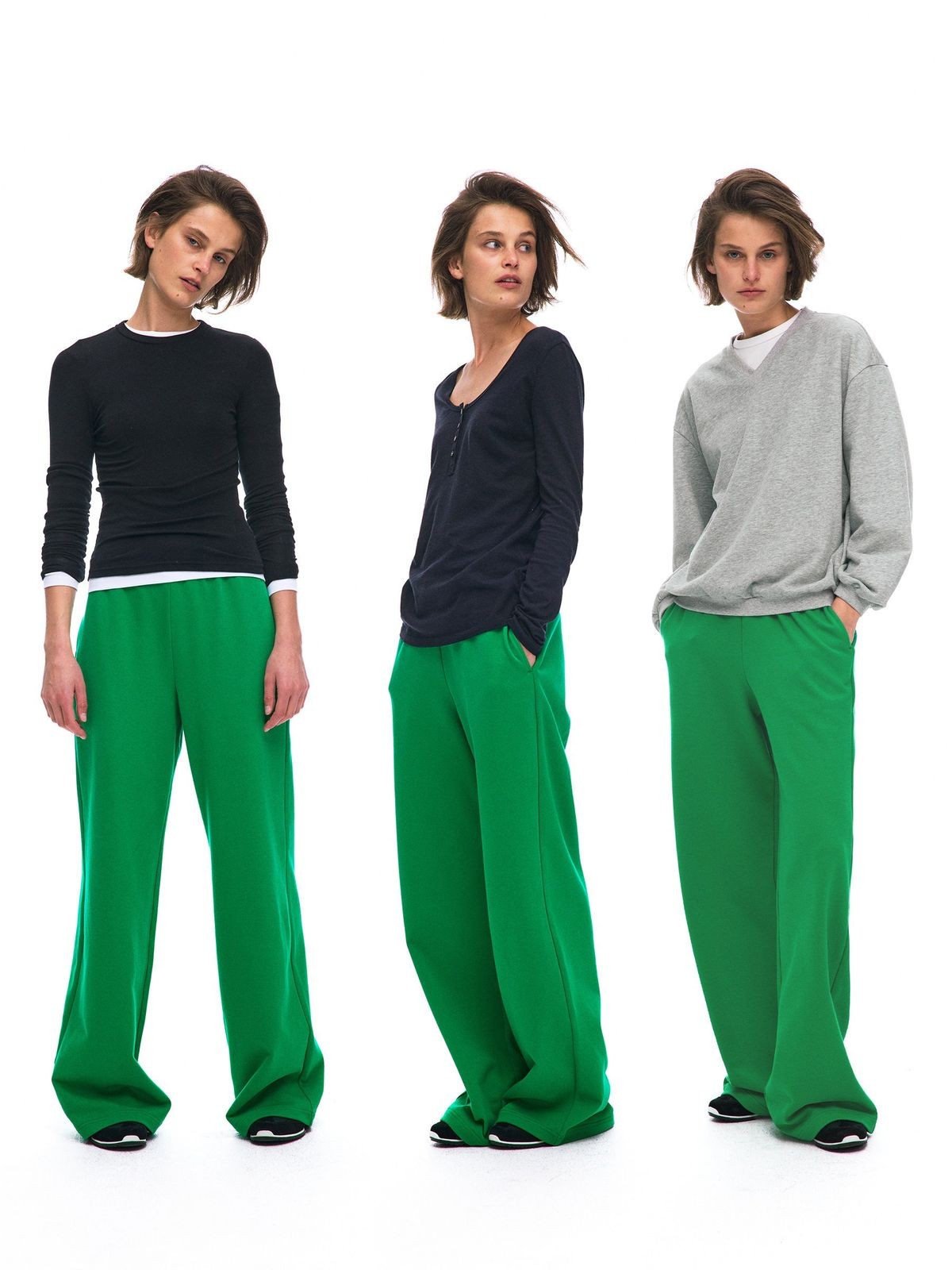 Alright then Wide Leg Cotton Blend Sweatpants in Green - On Model