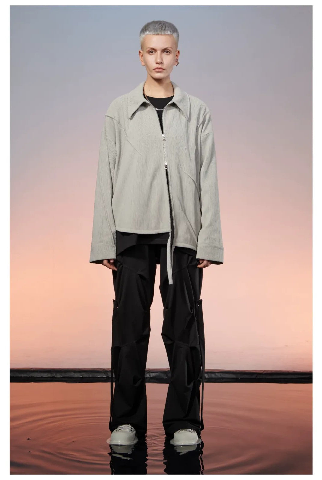 LOSTCTRL Ruched Panel Pants in Gray