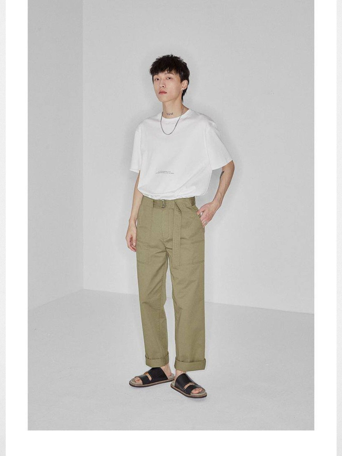 NANS Contrast Print Pima Cotton T Shirt in White - On Model