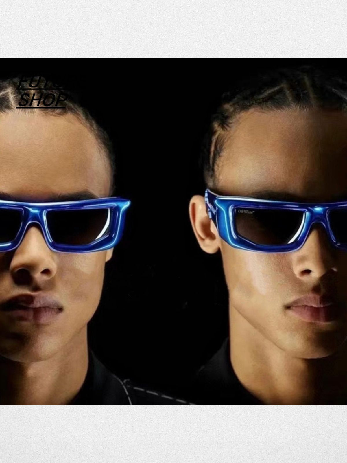 FUTURE UPDATE Chunky Y2K Square Sunglasses in Blue - On Male Model