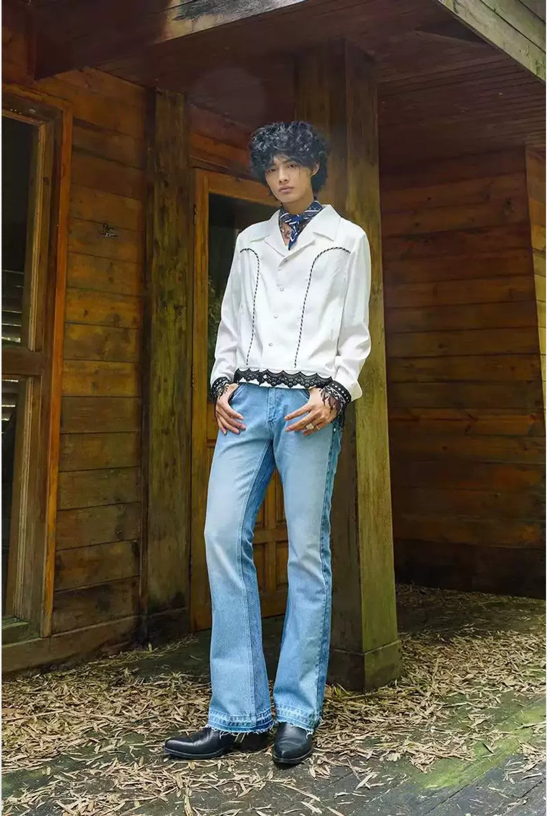 Retro 21 Lace Tassel Shirt Jacket in White - On Model