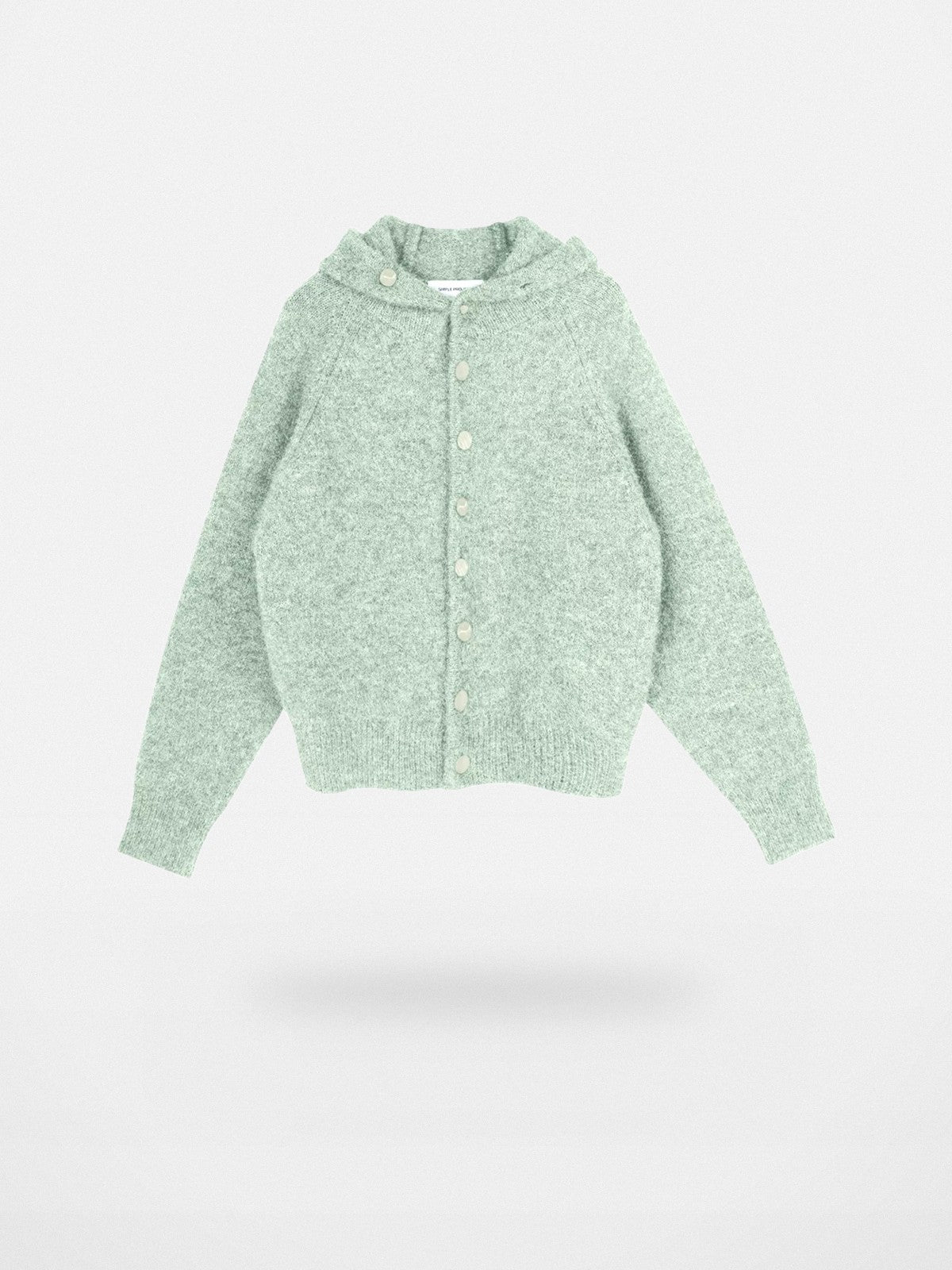 Simple Project Hooded Wool Blend Cardigan in Mint