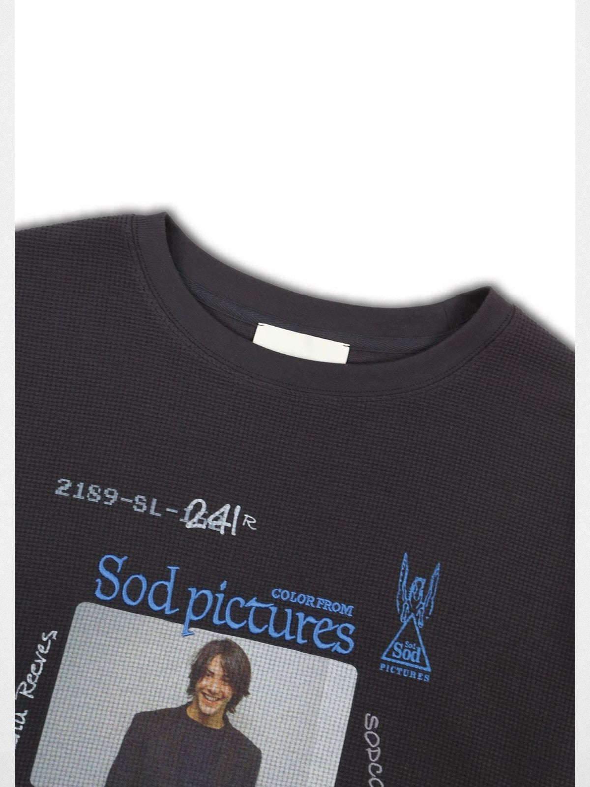 SOD Keanu Graphic Waffle Knit Top in Gray - Detail