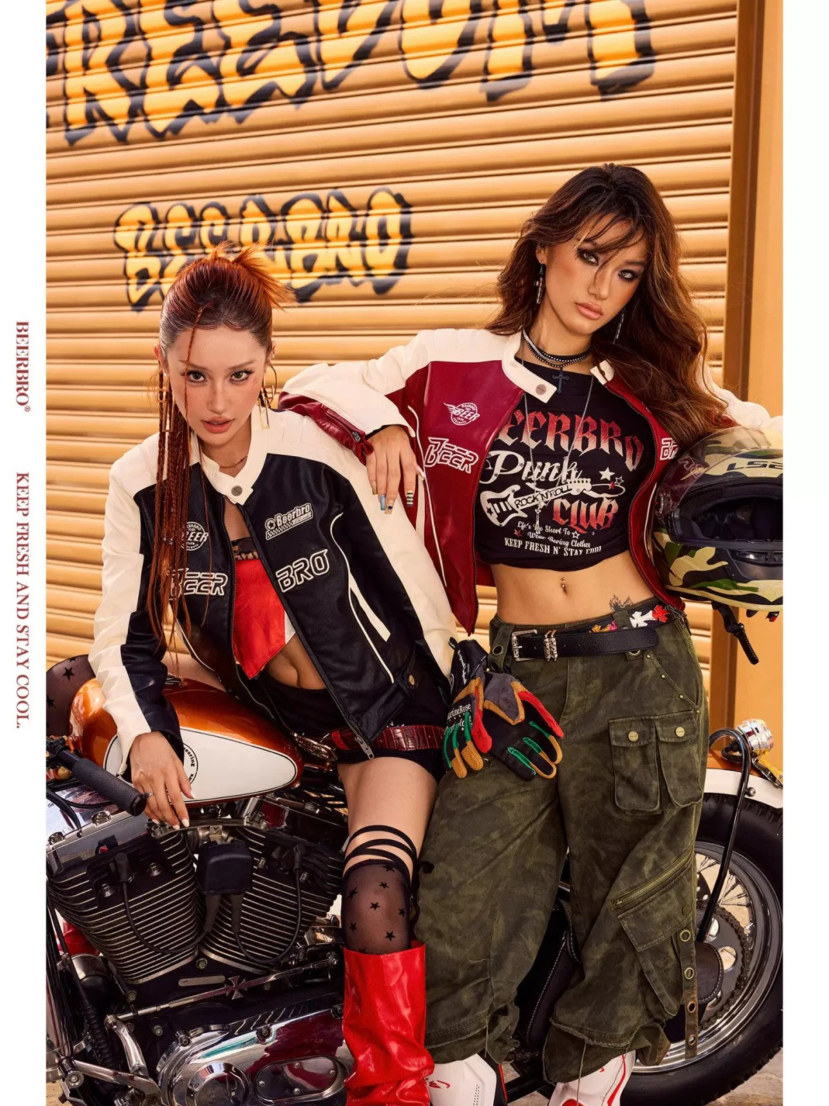 BeerBro Padded Faux Leather Moto Jacket in Red - Lifestyle