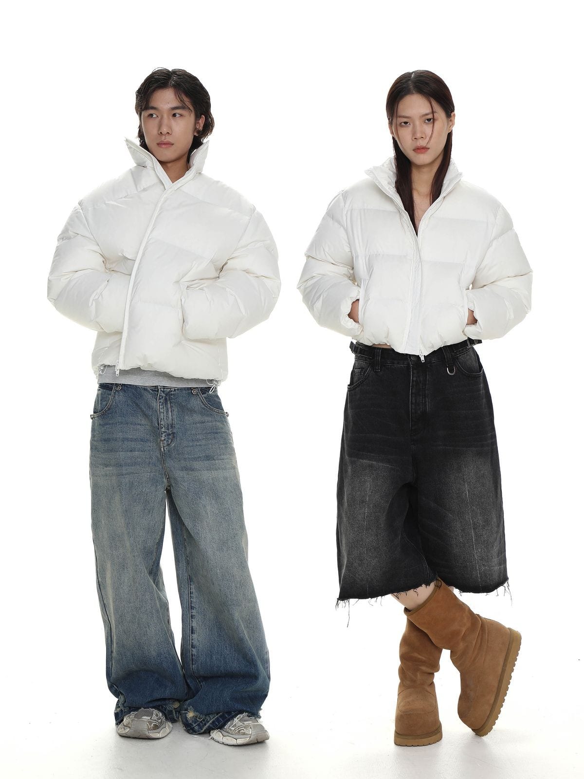 MasonPrince Cropped Down Puffer Jacket in White - On Male Model