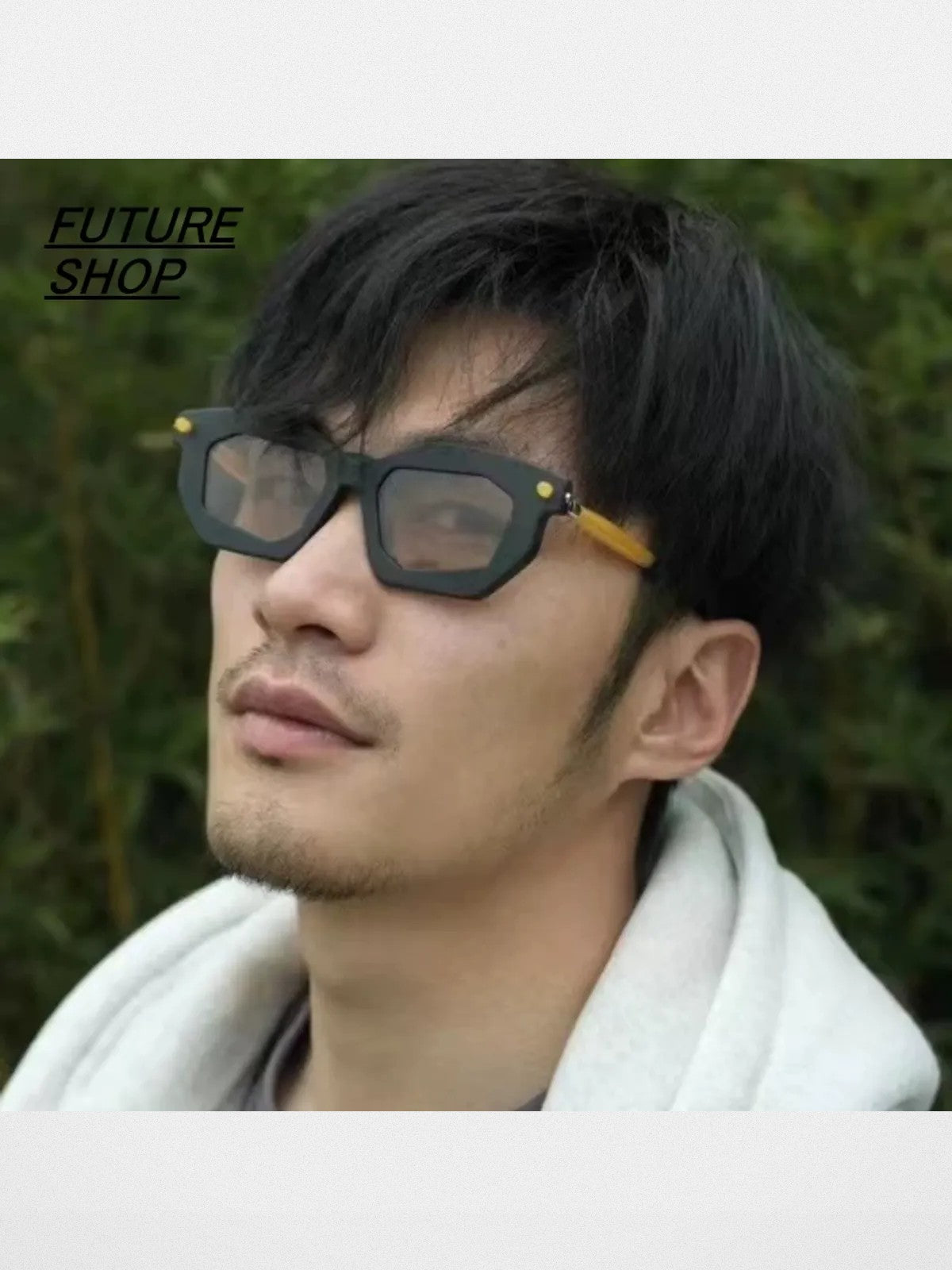 FUTURE UPDATE Geometric Acetate Sunglasses in Orange - On Male Model