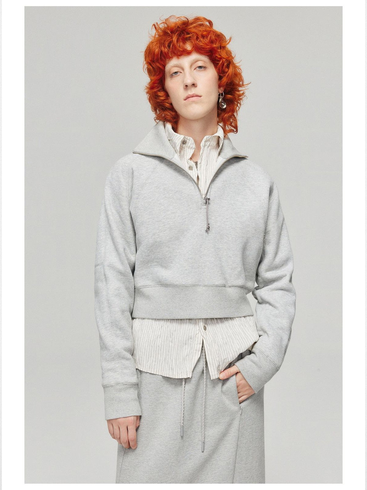 Simple Project Mock Neck Half Zip Sweatshirt in Gray - On Model