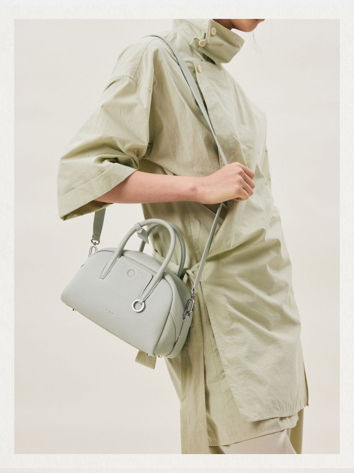 Songmont Leather Mini Bowling Bag in Mint - On Model