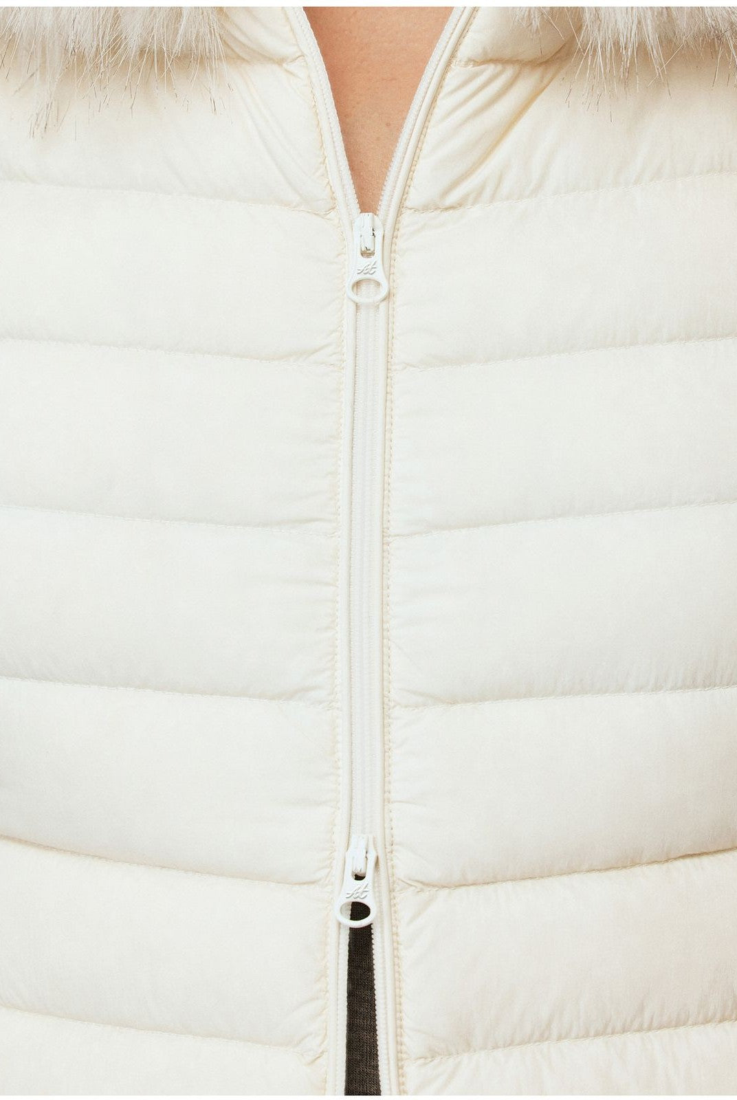 Alright then Slim Faux Fur Down Puffer in White - Detail