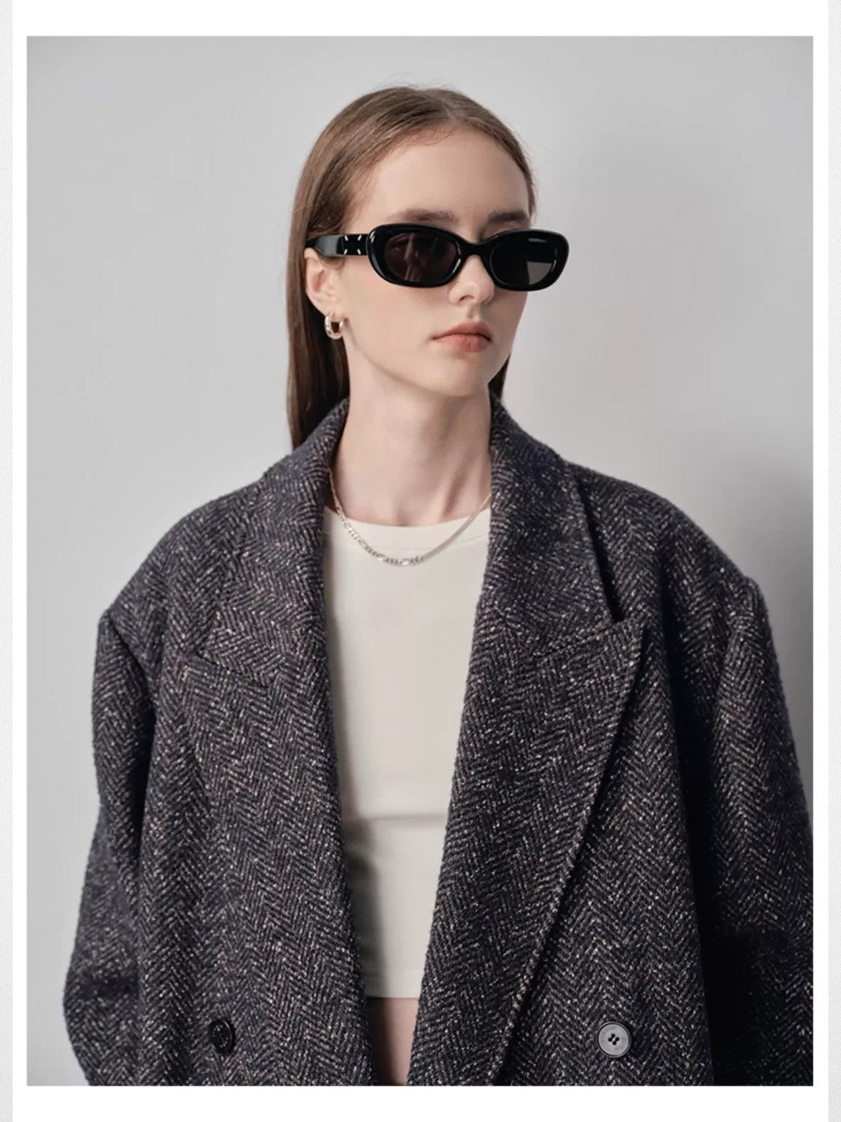 NANS Double Breasted Peak Lapel Wool Coat in Navy Blue