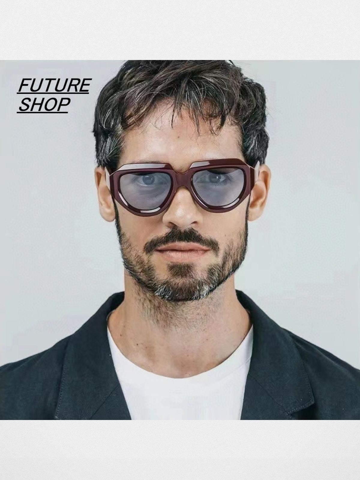 FUTURE UPDATE Geometric Acetate Sunglasses in Burgundy - On Male Model